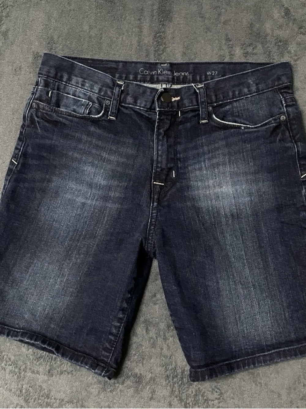 Calvin Klein Bermuda Jeans Shorts Women 27 Blue Cotton Blend Straight Mid Rise